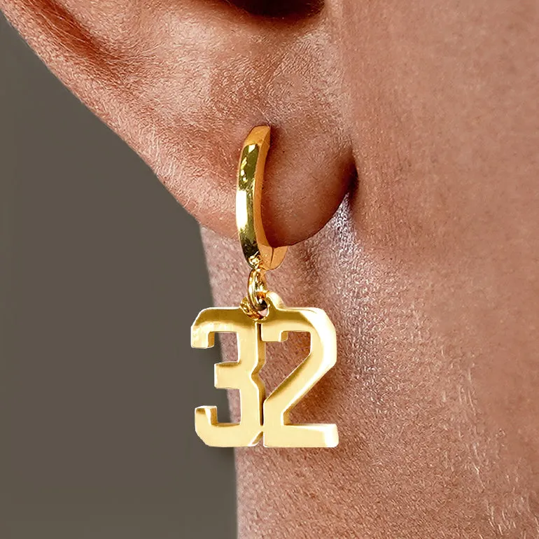 32 Number Earring - Gold Plated Stainless Steel