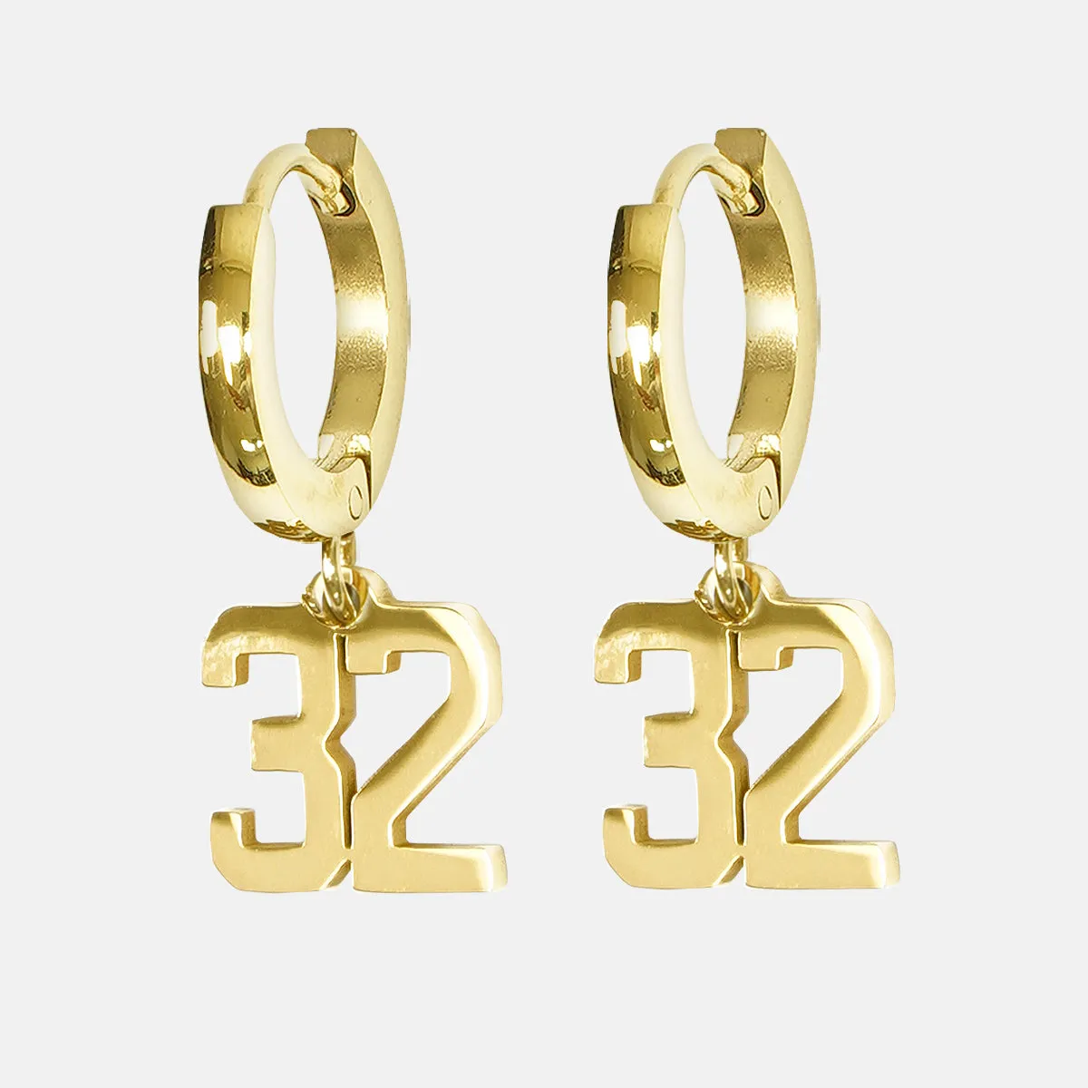 32 Number Earring - Gold Plated Stainless Steel