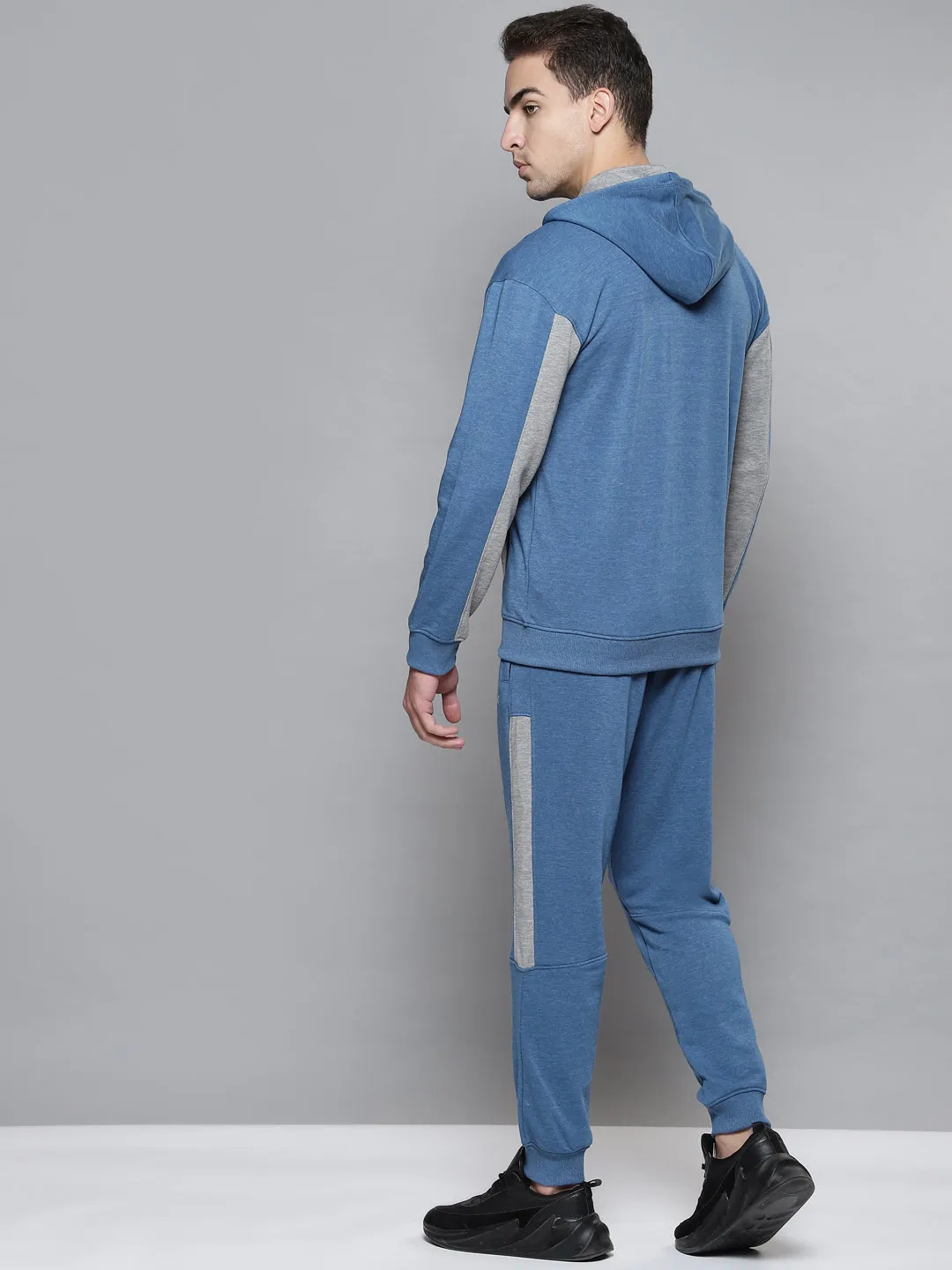 Alcis Men Blue Grey Melange Colourblocked Sports Tracksuit