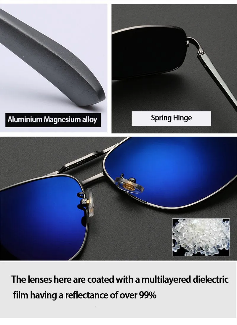 Aluminum Magnesium Polarized Men's Sunglasses with Mirror Coated Lens