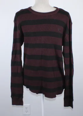 AMERICAN EAGLE MAROON & BLACK WAFFLE LS TOP MENS SMALL VGUC