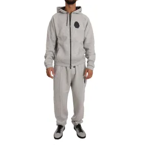 Billionaire Italian Couture Elegant Gray Cotton Sweatsuit Ensemble