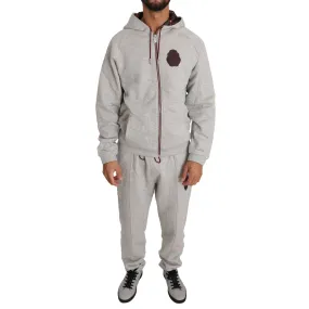 Billionaire Italian Couture Elegant Gray Hooded Sweatsuit Ensemble