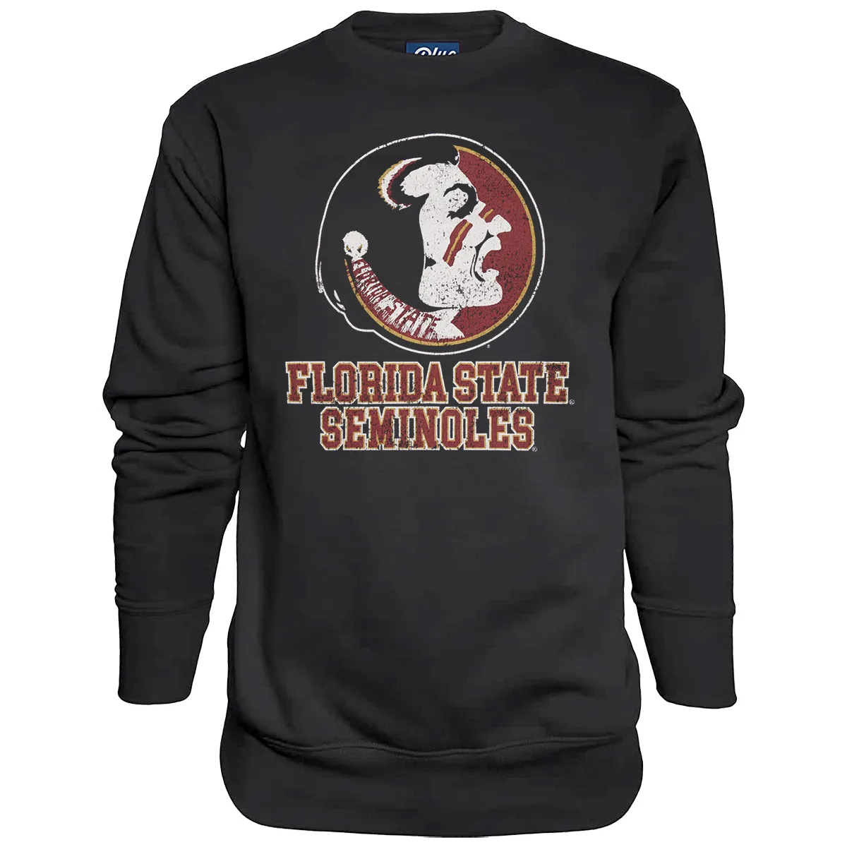 Blue 84 Adult/Unisex Vault Seminole Logo/Florida State Seminoles Design Vintage Crew Fleece - Black