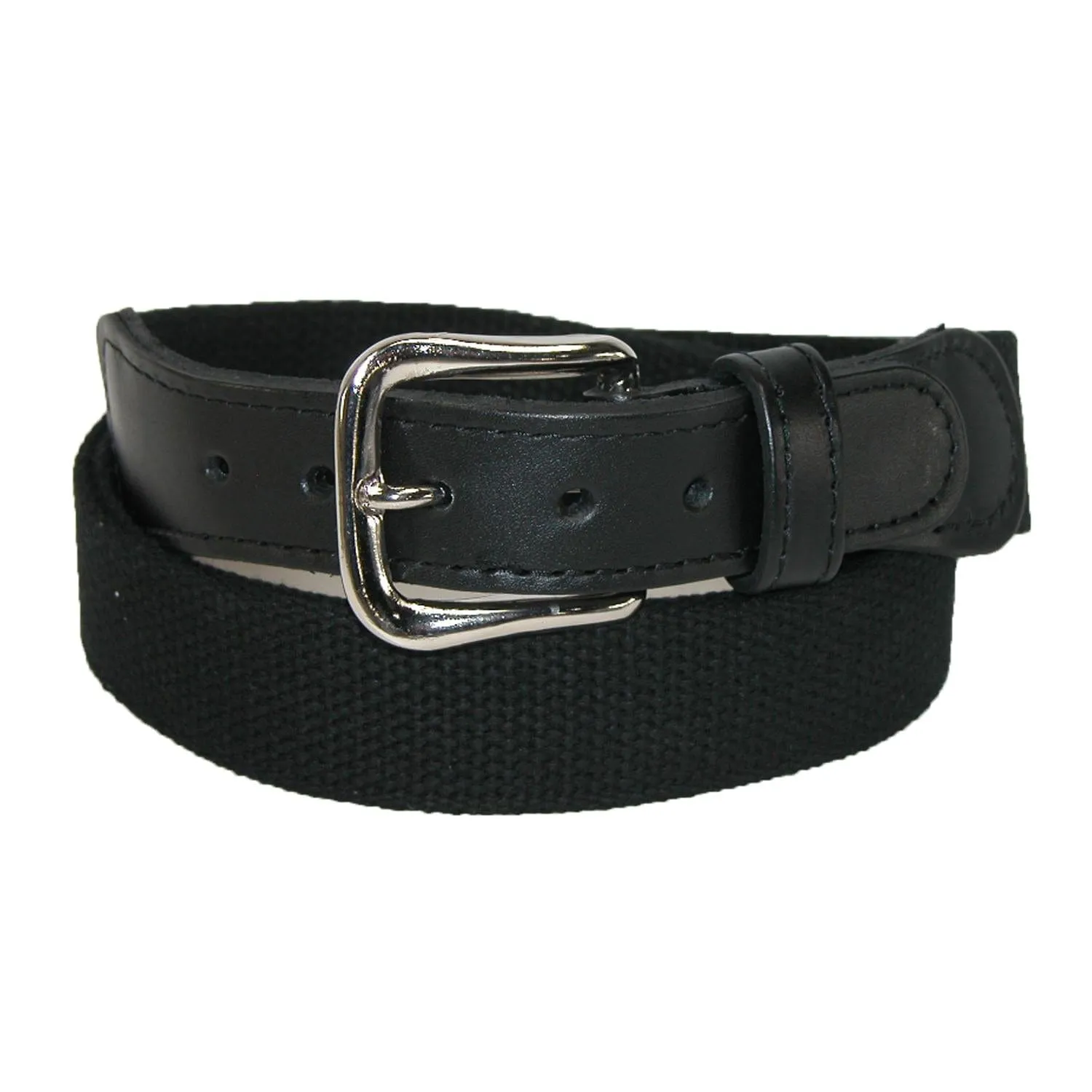 Boston Leather Men's Cotton Web Belt with Leather Tabs