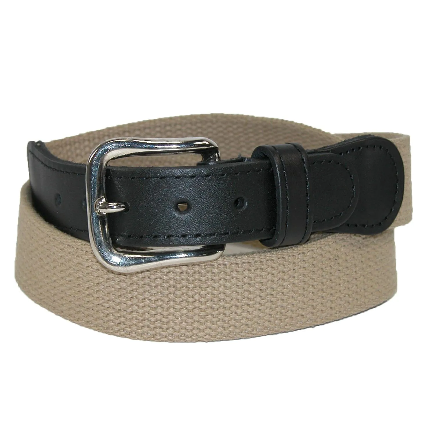 Boston Leather Men's Cotton Web Belt with Leather Tabs