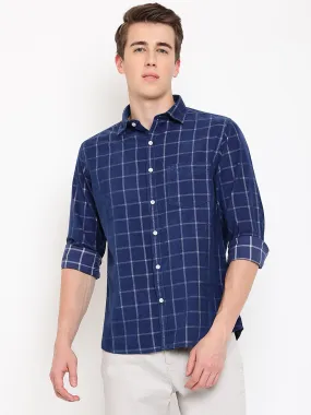 Cantabil Cotton Checkered Blue Full Sleeve Casual Shirt for Men with Pocket