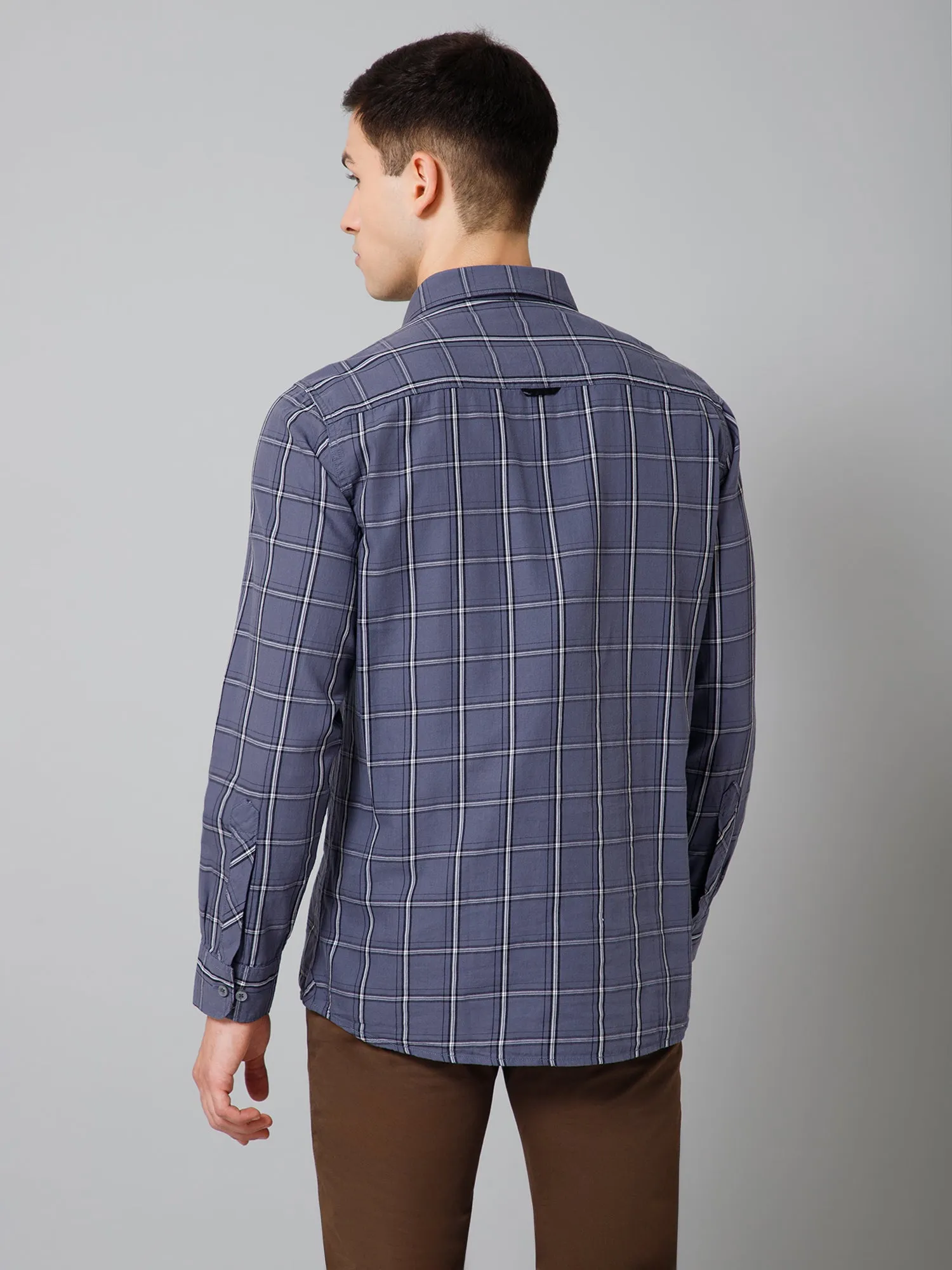 Cantabil Cotton Checkered Full Sleeve Regular Fit Grey Casual Shirt for Men with Pocket