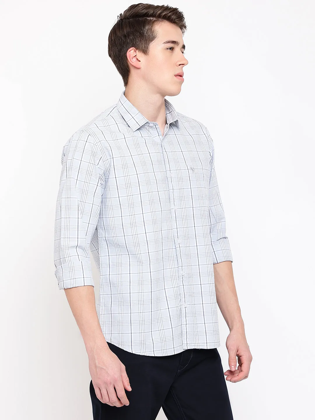 Cantabil Cotton Checkered Grey Full Sleeve Casual Shirt for Men with Pocket