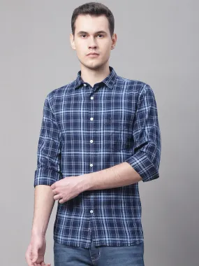 Cantabil Cotton Checkered Navy Blue Full Sleeve Casual Shirt for Men with Pocket