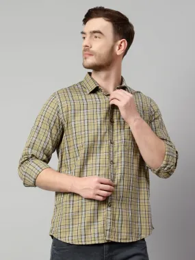 Cantabil Cotton Checkered Olive Full Sleeve Casual Shirt for Men with Pocket