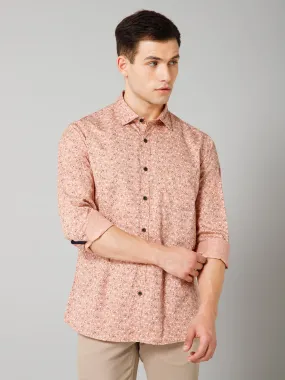 Cantabil Cotton Pink Printed Full Sleeve Regular Fit Casual Shirt for Men with Pocket