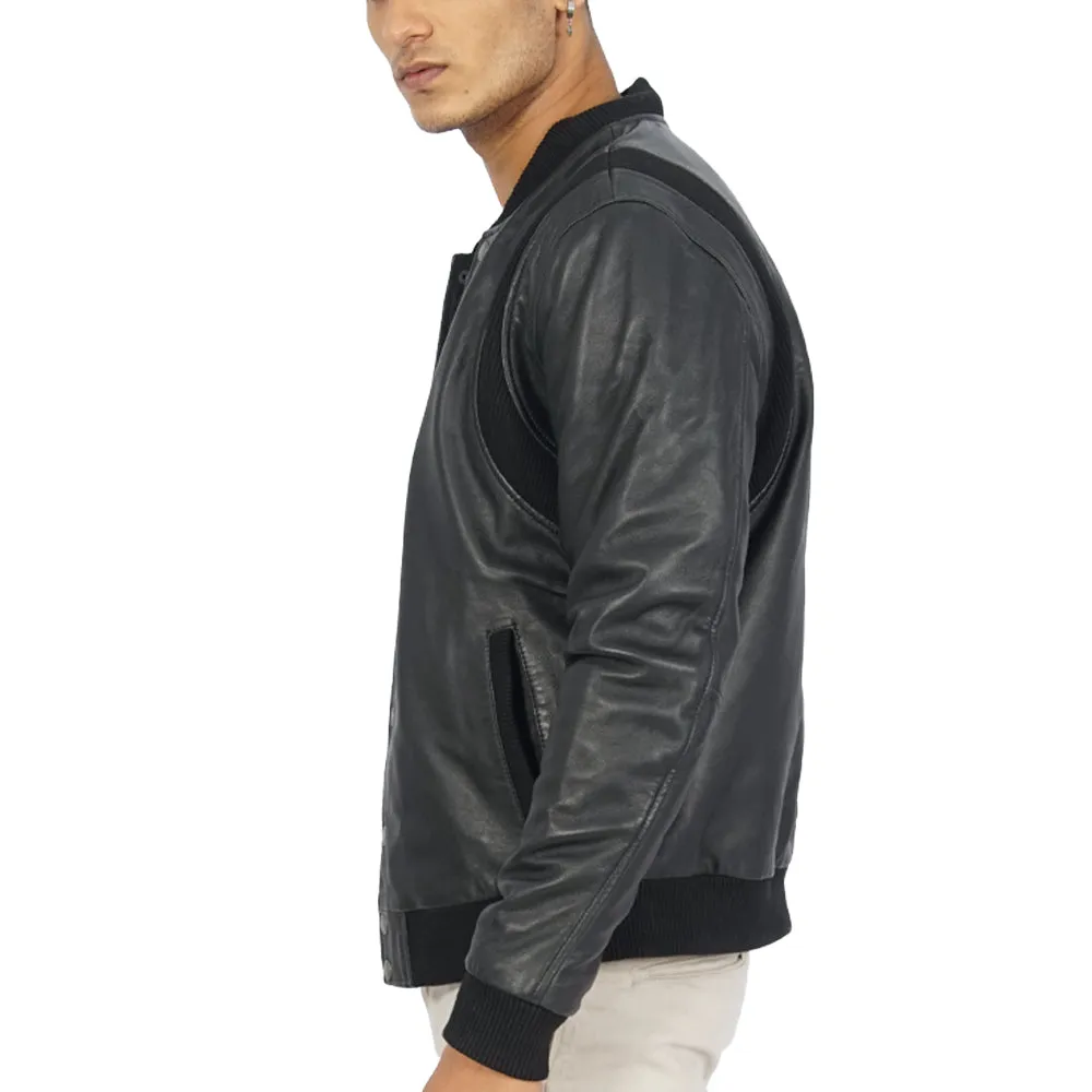 Charlie Black Leather Bomber Jacket