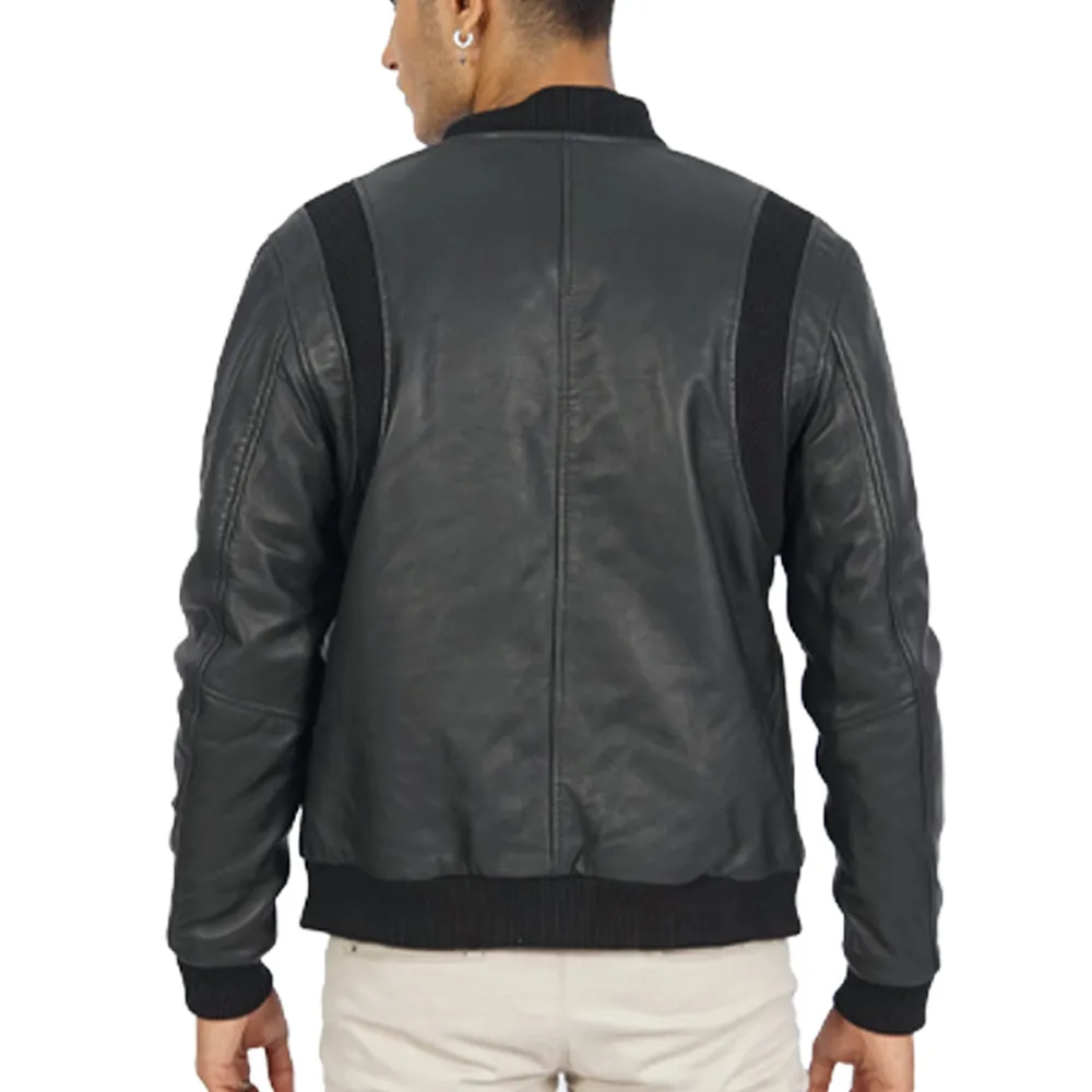 Charlie Black Leather Bomber Jacket