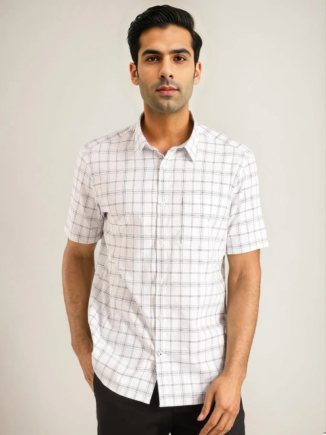 Men Checked Half Sleeve Cotton Shirt