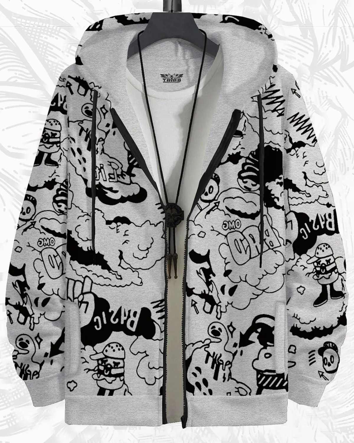 men comic Printed Light Grey Jacket