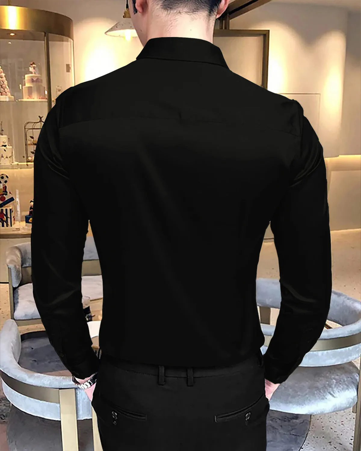 men Full Hand Black Plain Shirt