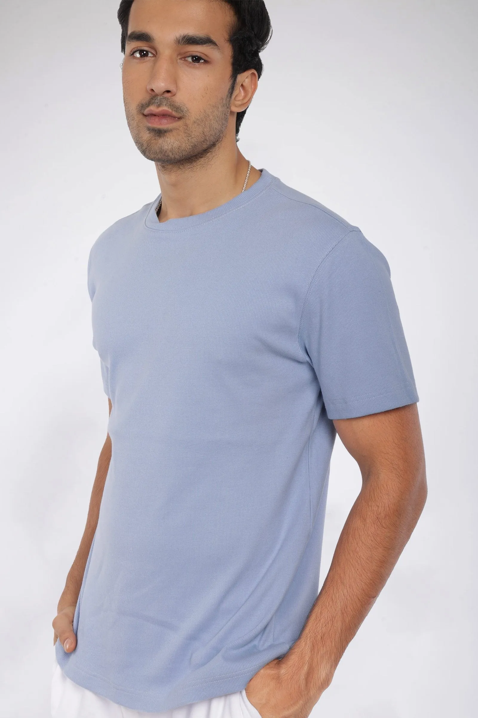 Mens Blue Ribbed Relaxed Fit T-shirt