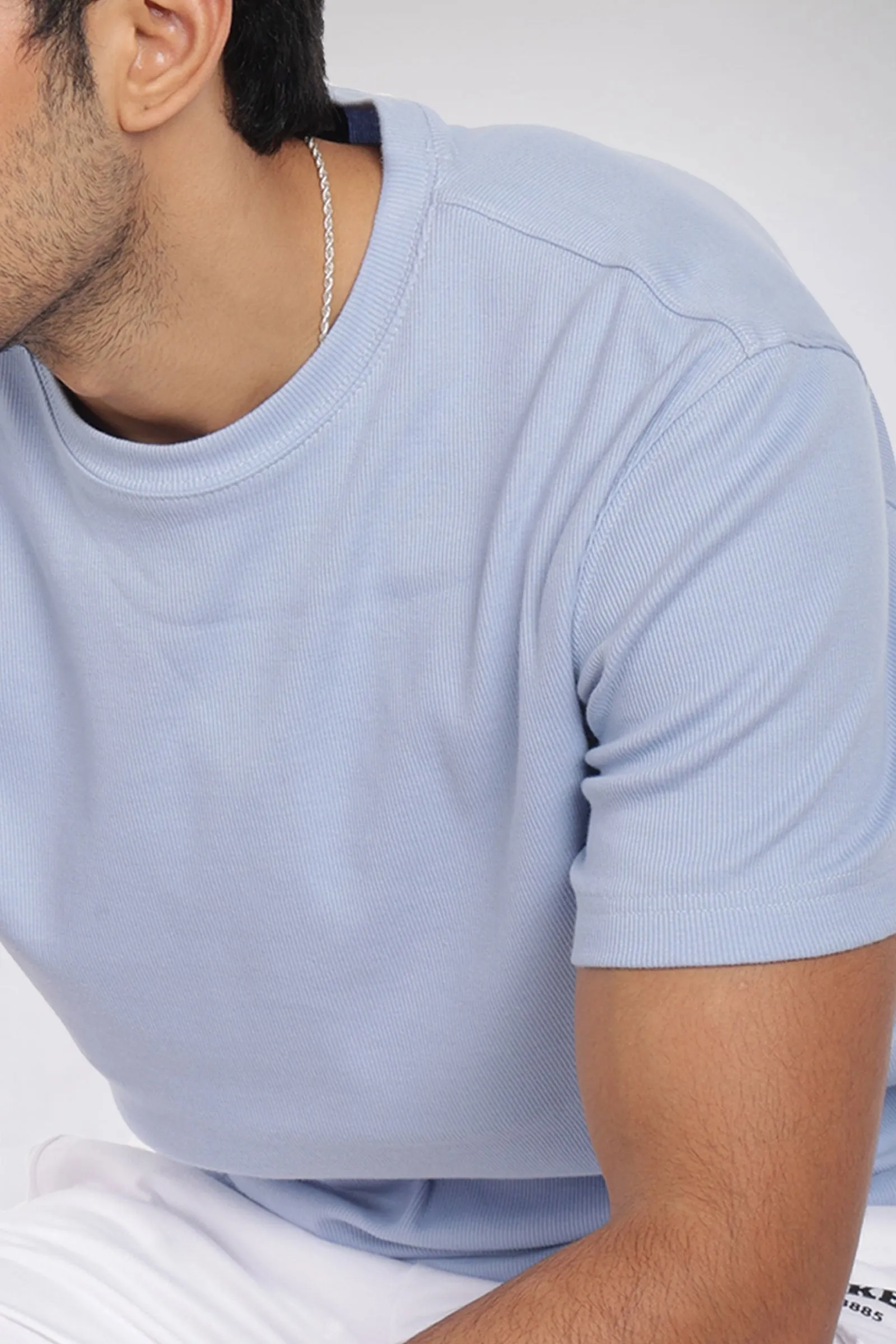 Mens Blue Ribbed Relaxed Fit T-shirt