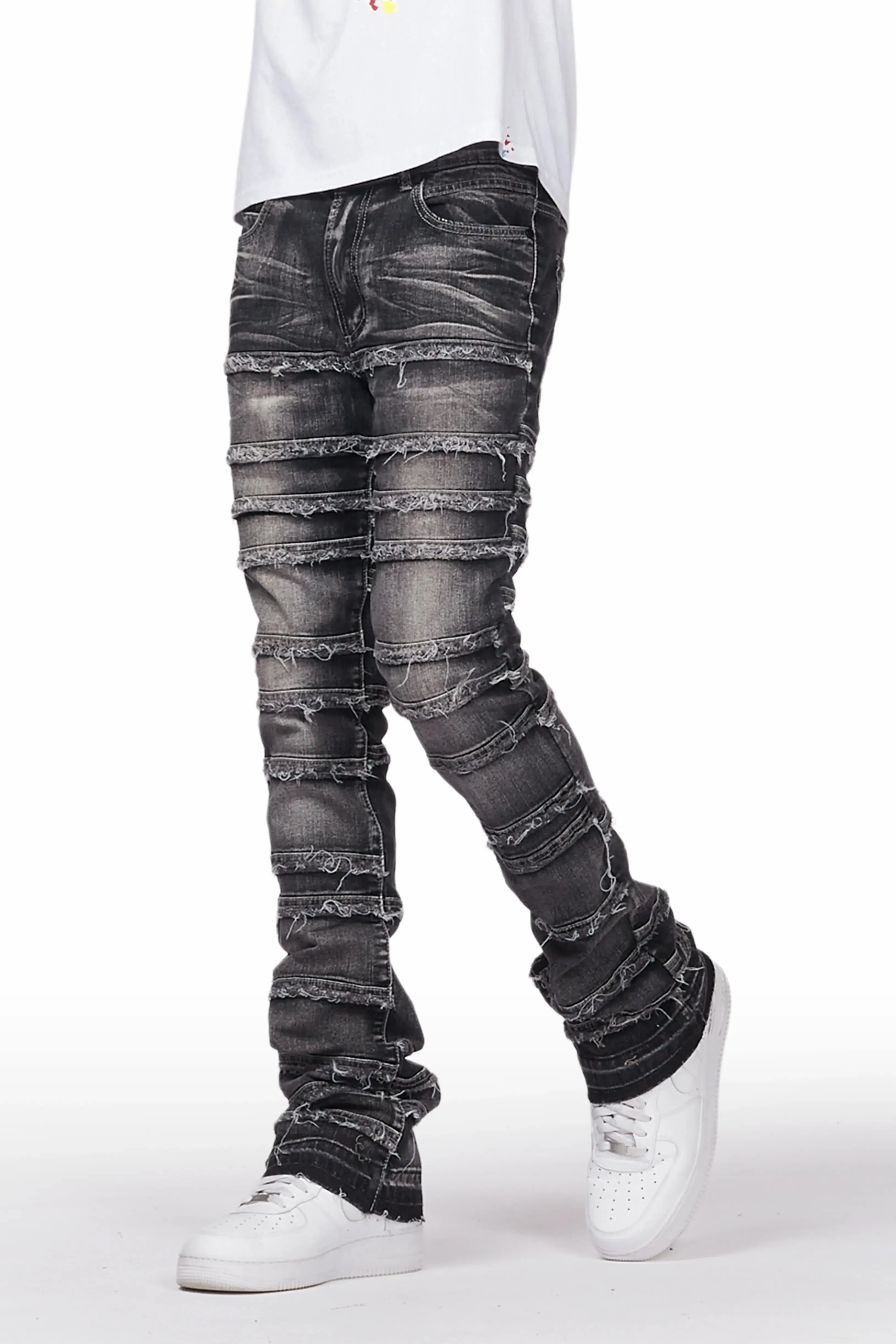 Men's Dark Grey Stacked Flare Jean