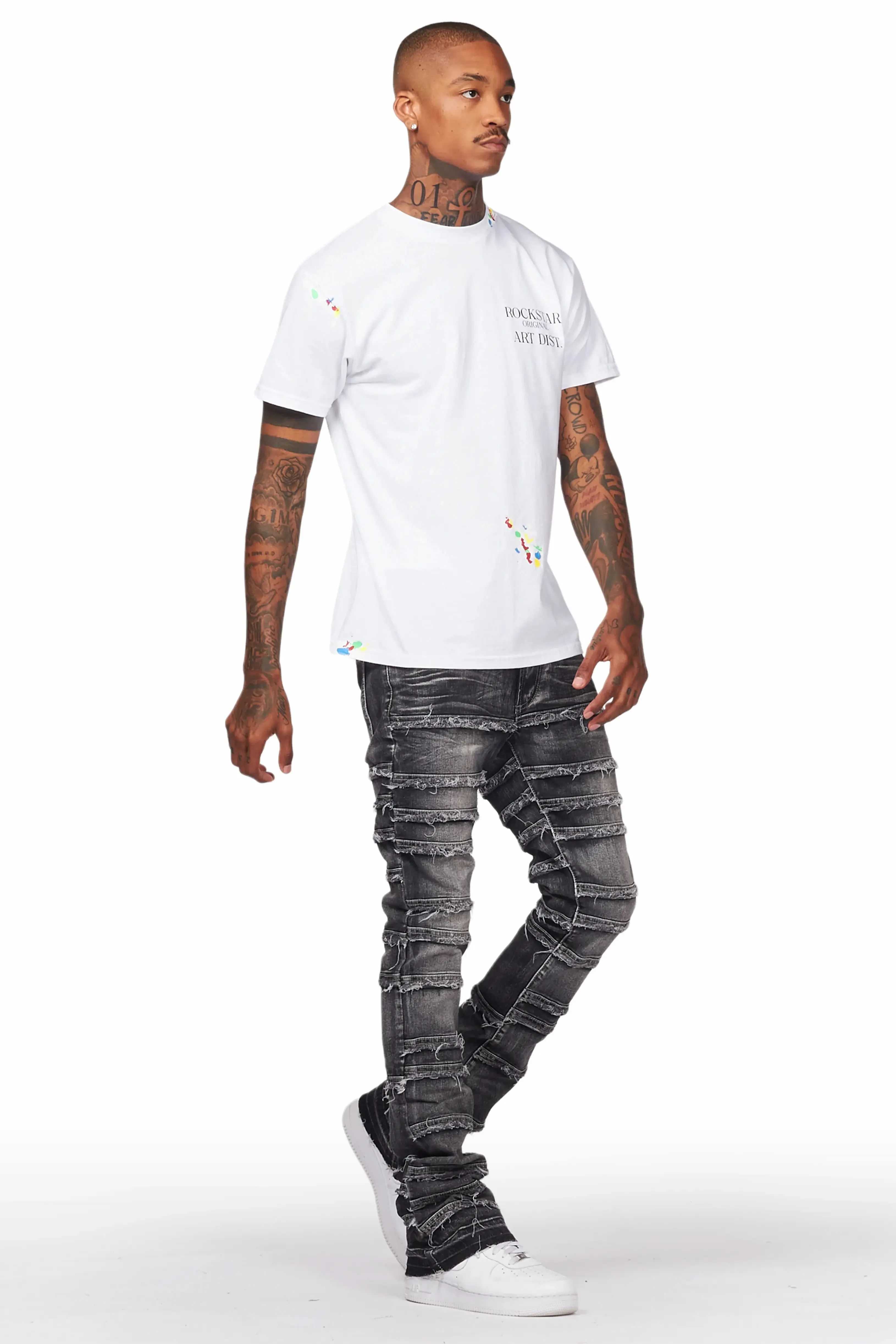 Men's Dark Grey Stacked Flare Jean