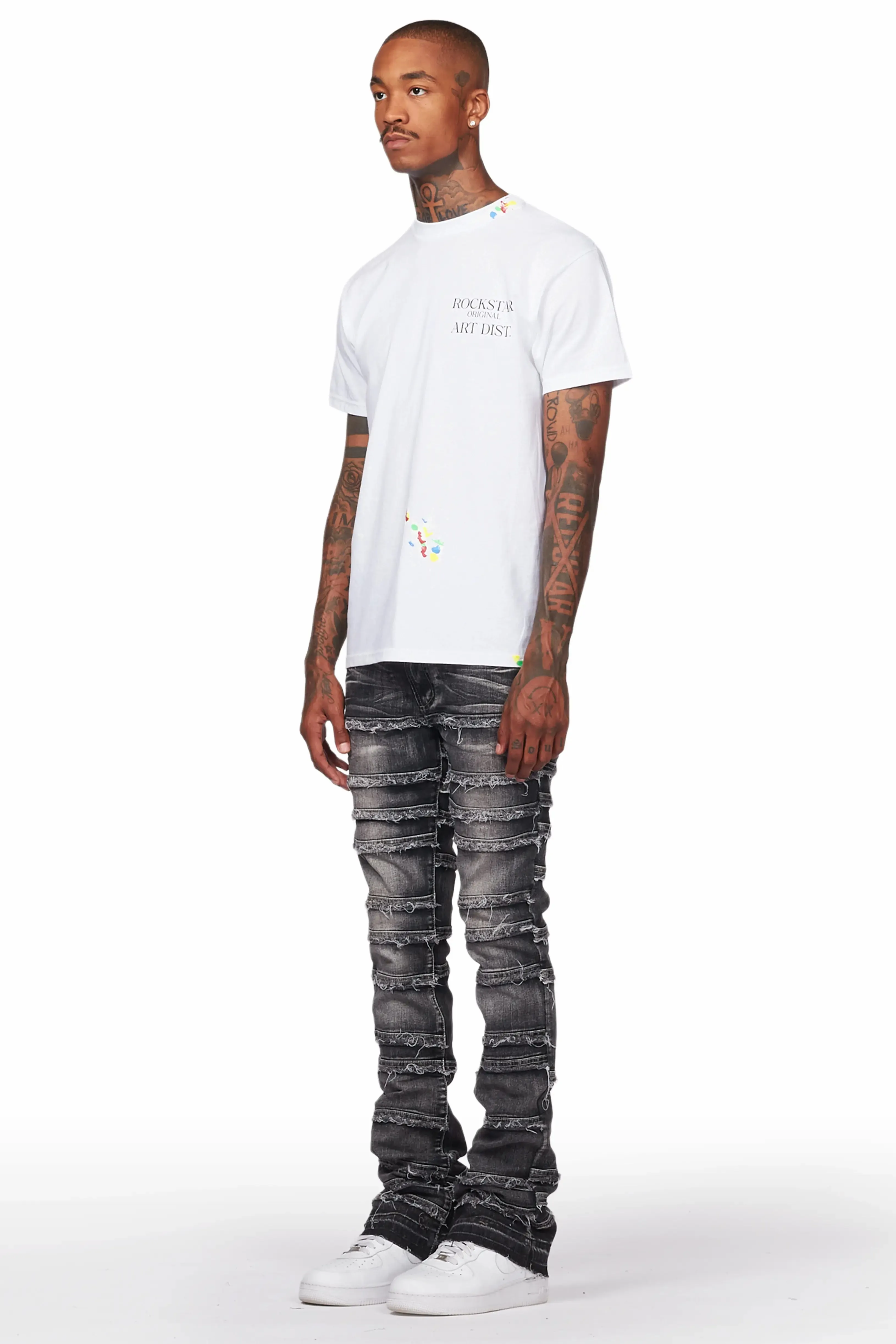 Men's Dark Grey Stacked Flare Jean