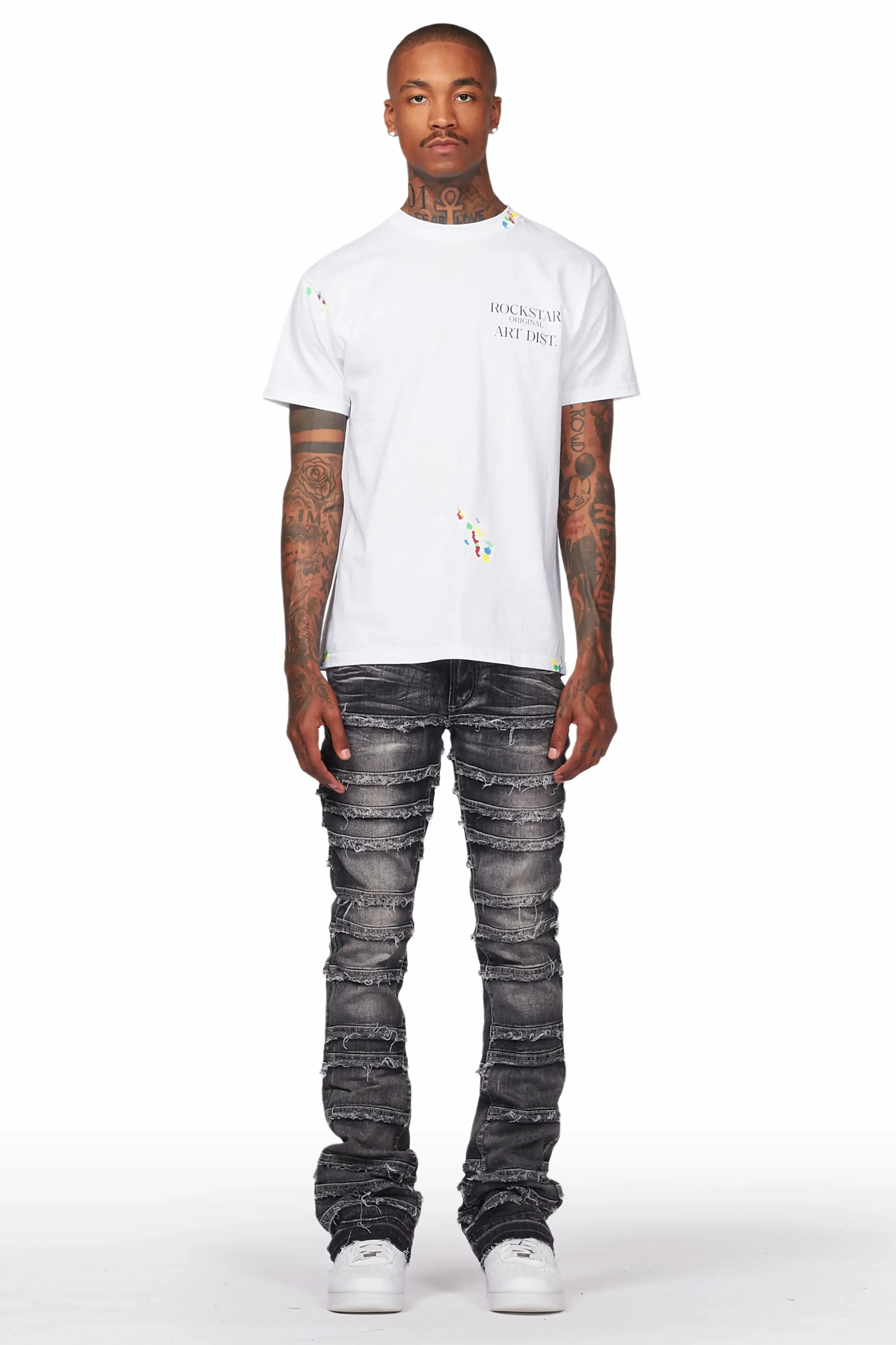 Men's Dark Grey Stacked Flare Jean