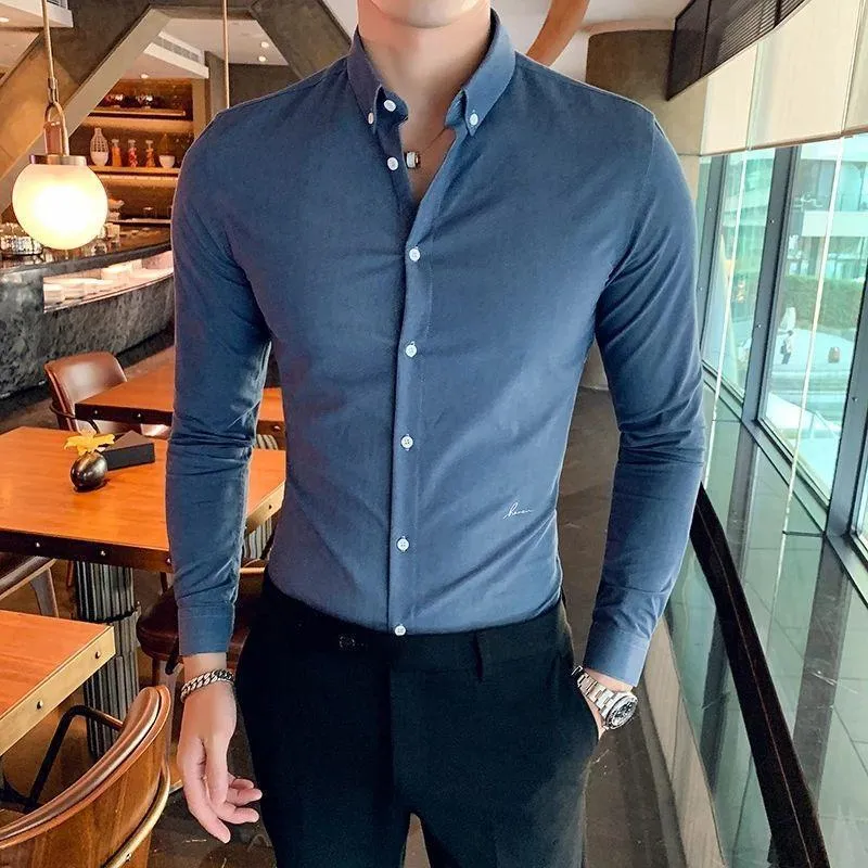 New Fancy Fabulous Classy Glamorous Blue Cotton Button-Up Shirt For Men